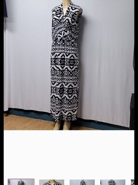 ECI Beige Black and White Geometric Print Maxi Dress